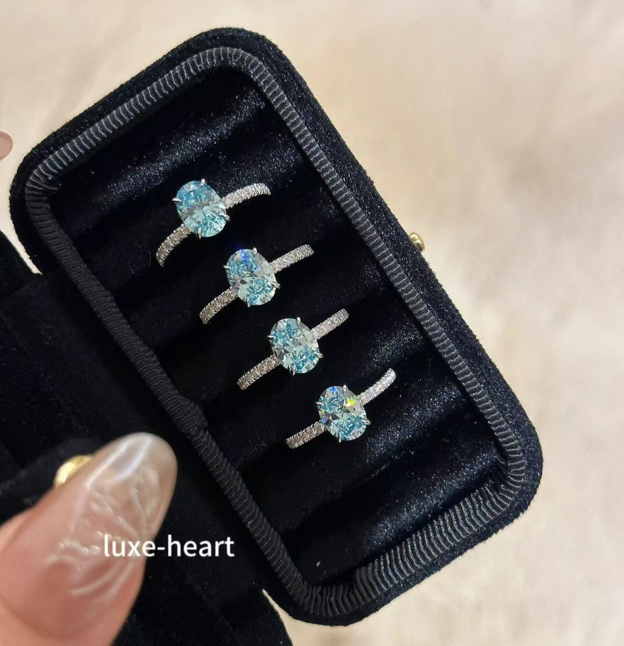 925 Sterling Silver Sea Blue Zirconia Ring 6*8 - High Carbon Diamond-Cut Luxury Band for Women