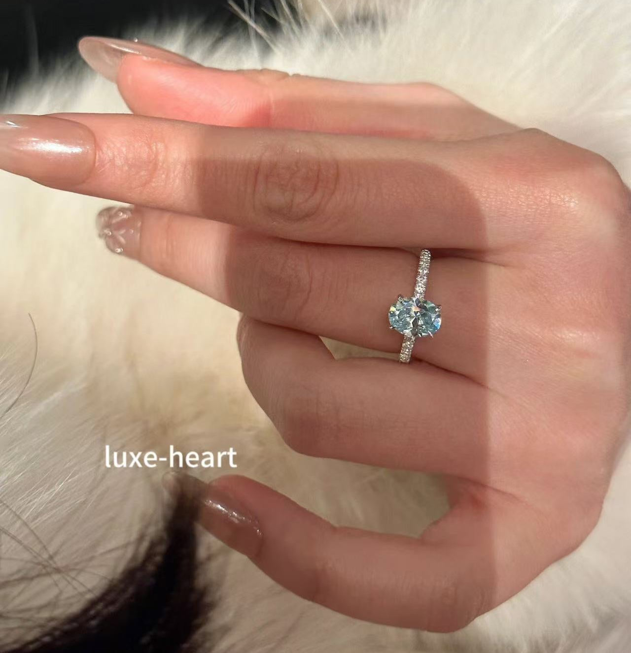 925 Sterling Silver Sea Blue Zirconia Ring 6*8 - High Carbon Diamond-Cut Luxury Band for Women