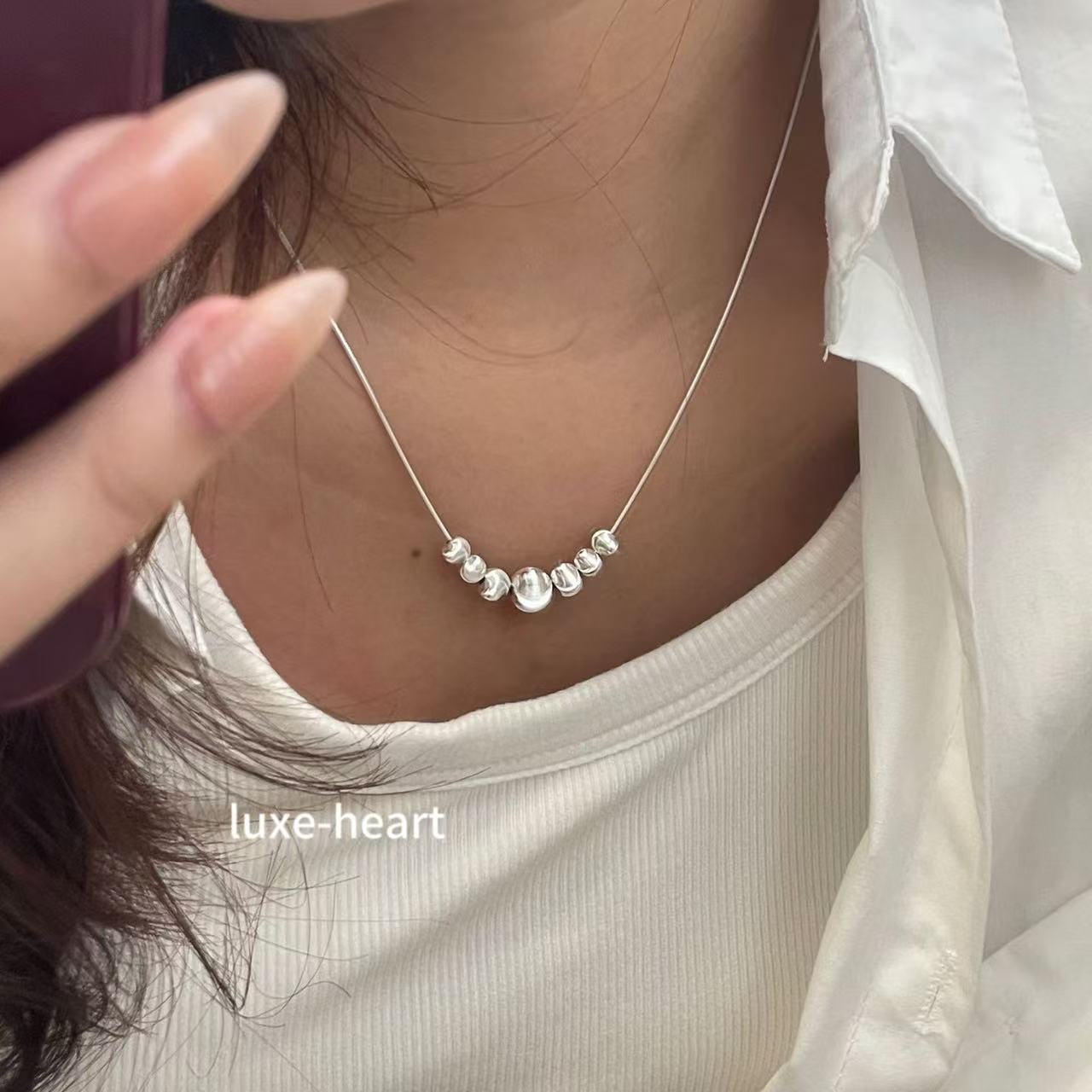 S925 Silver Personalized Frosted Cat Eye Beads Light Luxury Necklace for Women