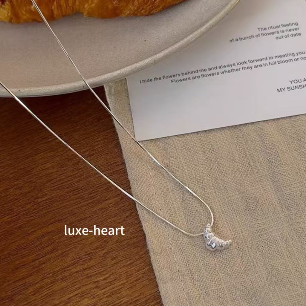 S925 Sterling Silver Croissant Necklace | French Breakfast Inspired Jewelry | Dainty Layering Chain for Women