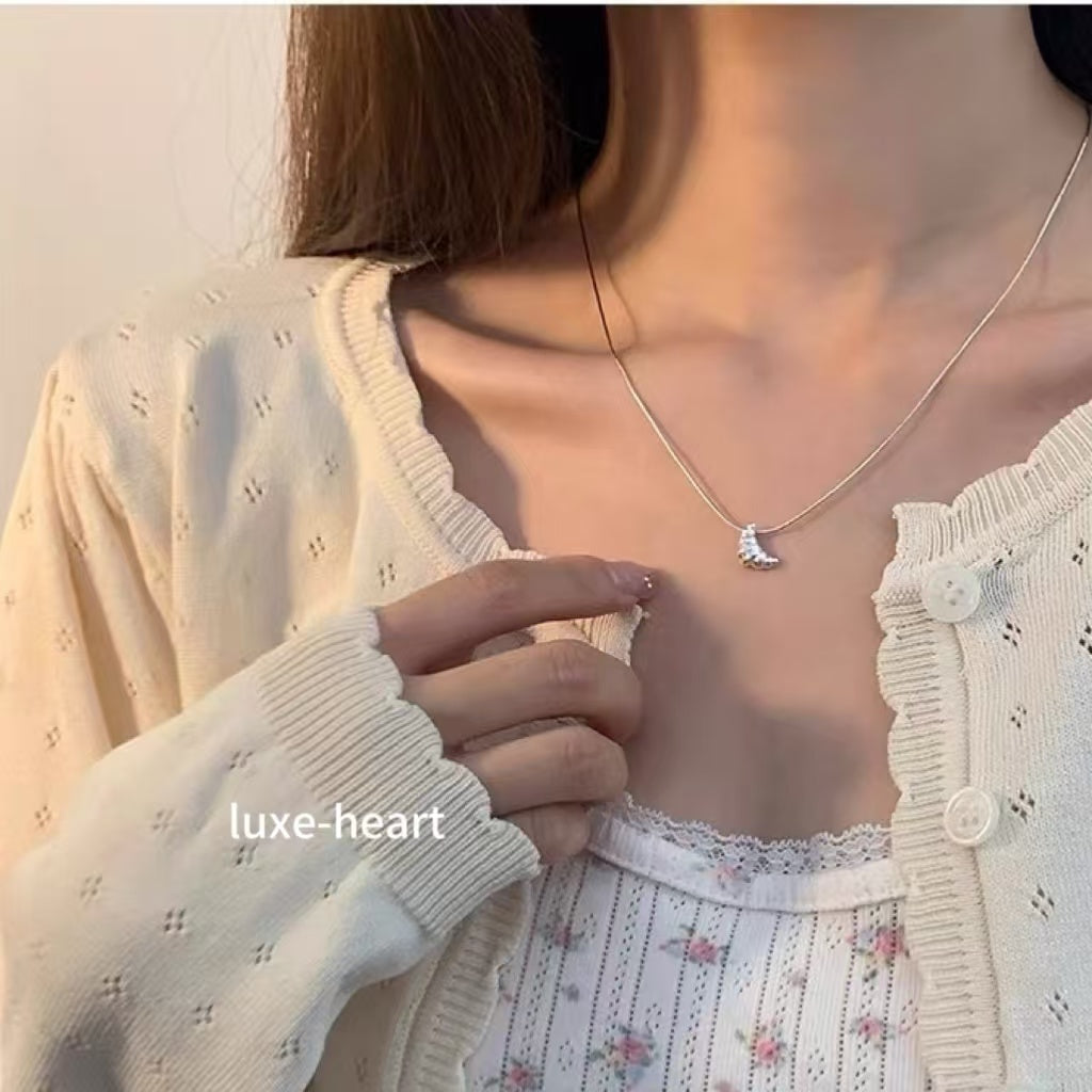 S925 Sterling Silver Croissant Necklace | French Breakfast Inspired Jewelry | Dainty Layering Chain for Women