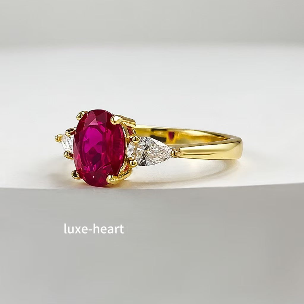 S925 silver imitation pigeon blood red 6*8mm oval fashion all-match ring