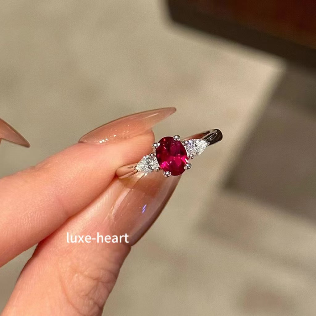 S925 silver imitation pigeon blood red 6*8mm oval fashion all-match ring