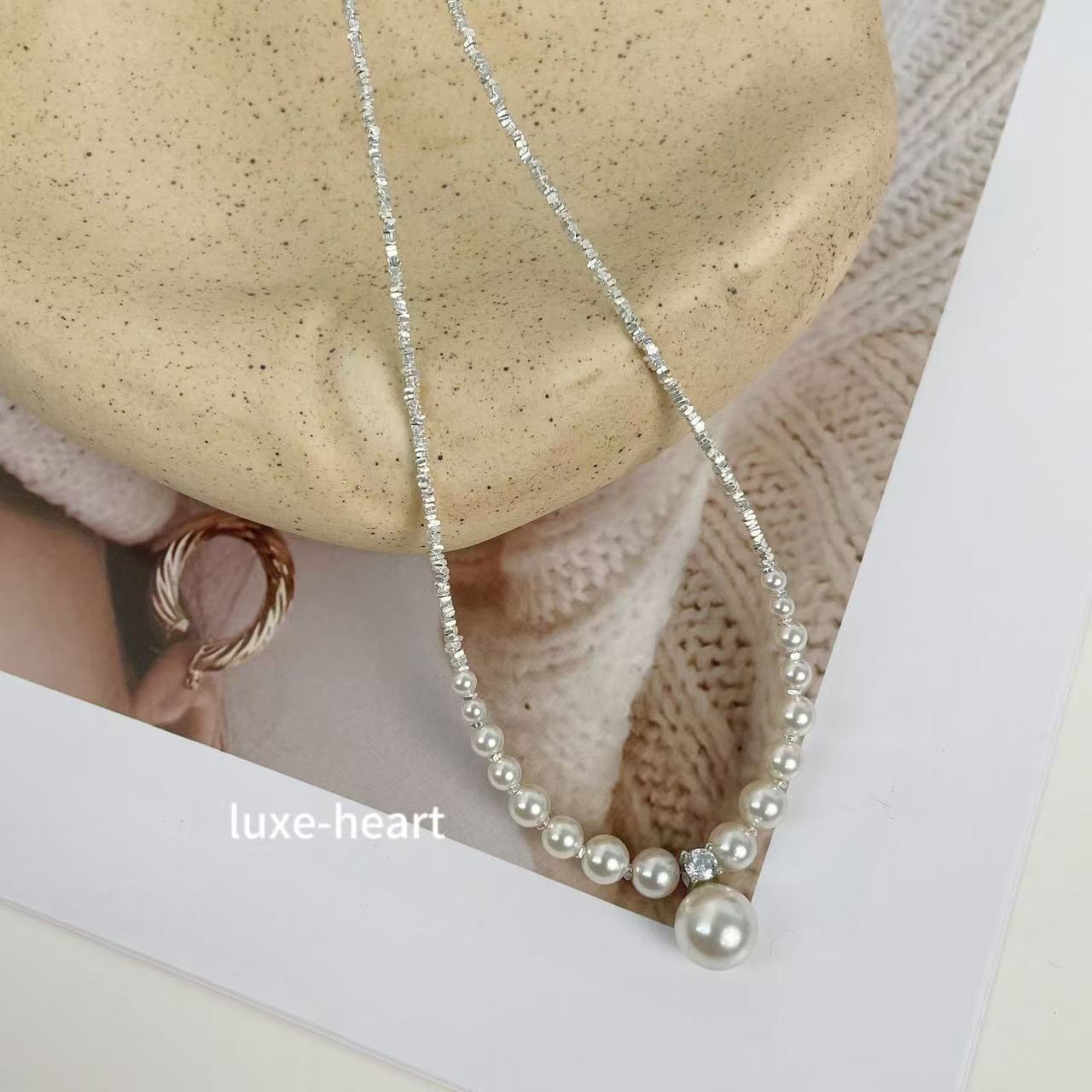 Light luxury high-grade silver Shijia pearl necklace/clavicle necklace for women