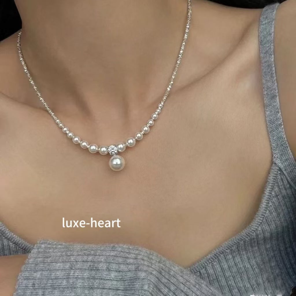 Light luxury high-grade silver Shijia pearl necklace/clavicle necklace for women