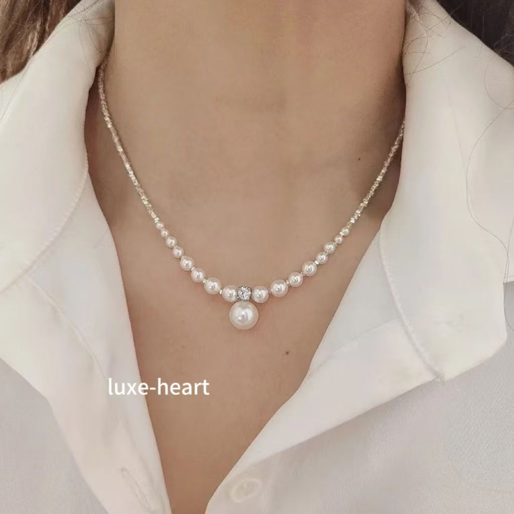 Light luxury high-grade silver Shijia pearl necklace/clavicle necklace for women
