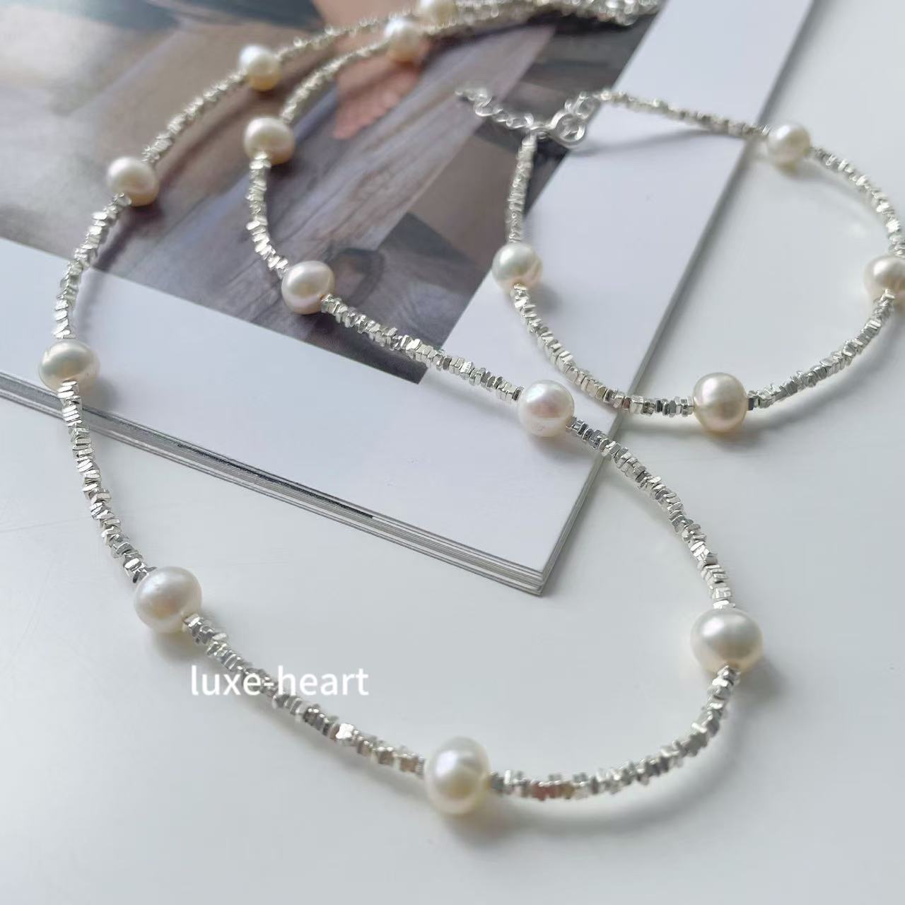 Women's natural freshwater pearl silver necklace