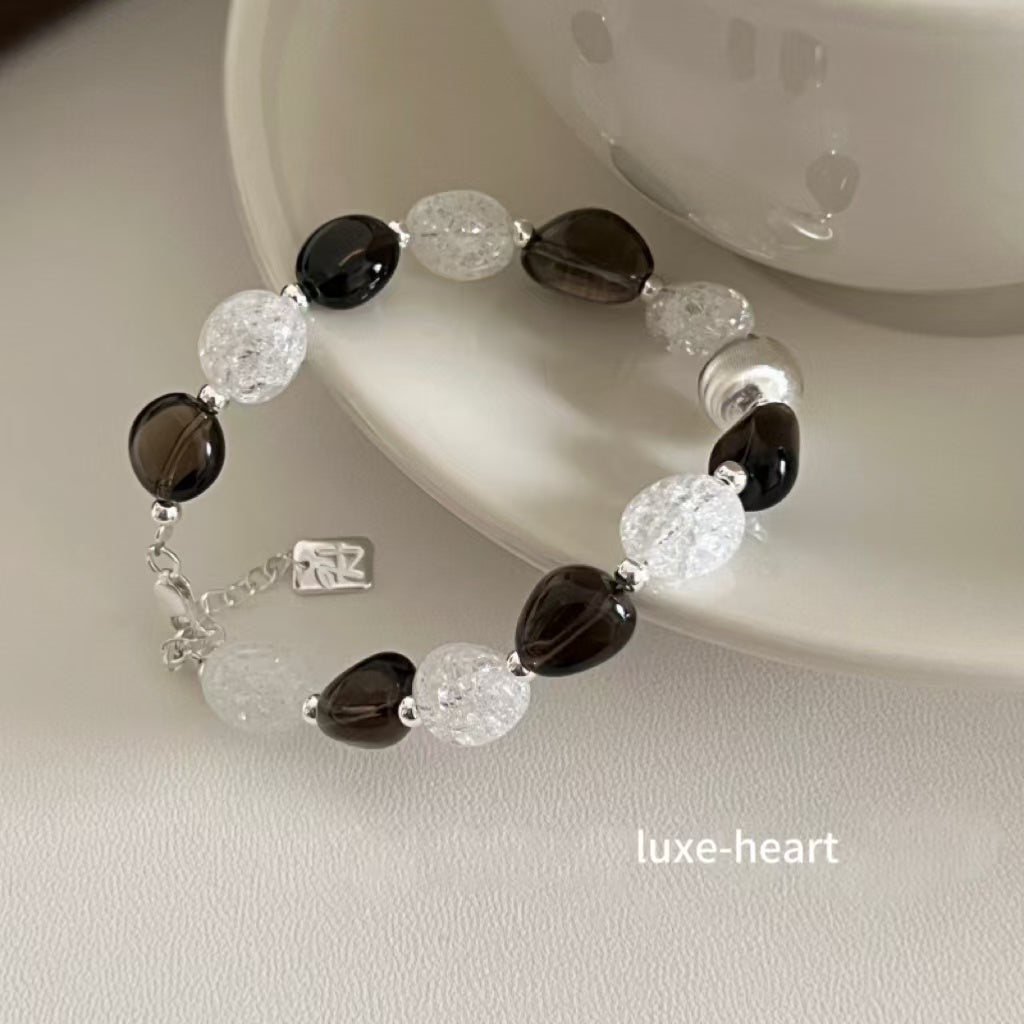Light luxury niche design Korean version Ins style S925 silver tea crystal brushed ice stone bracelet