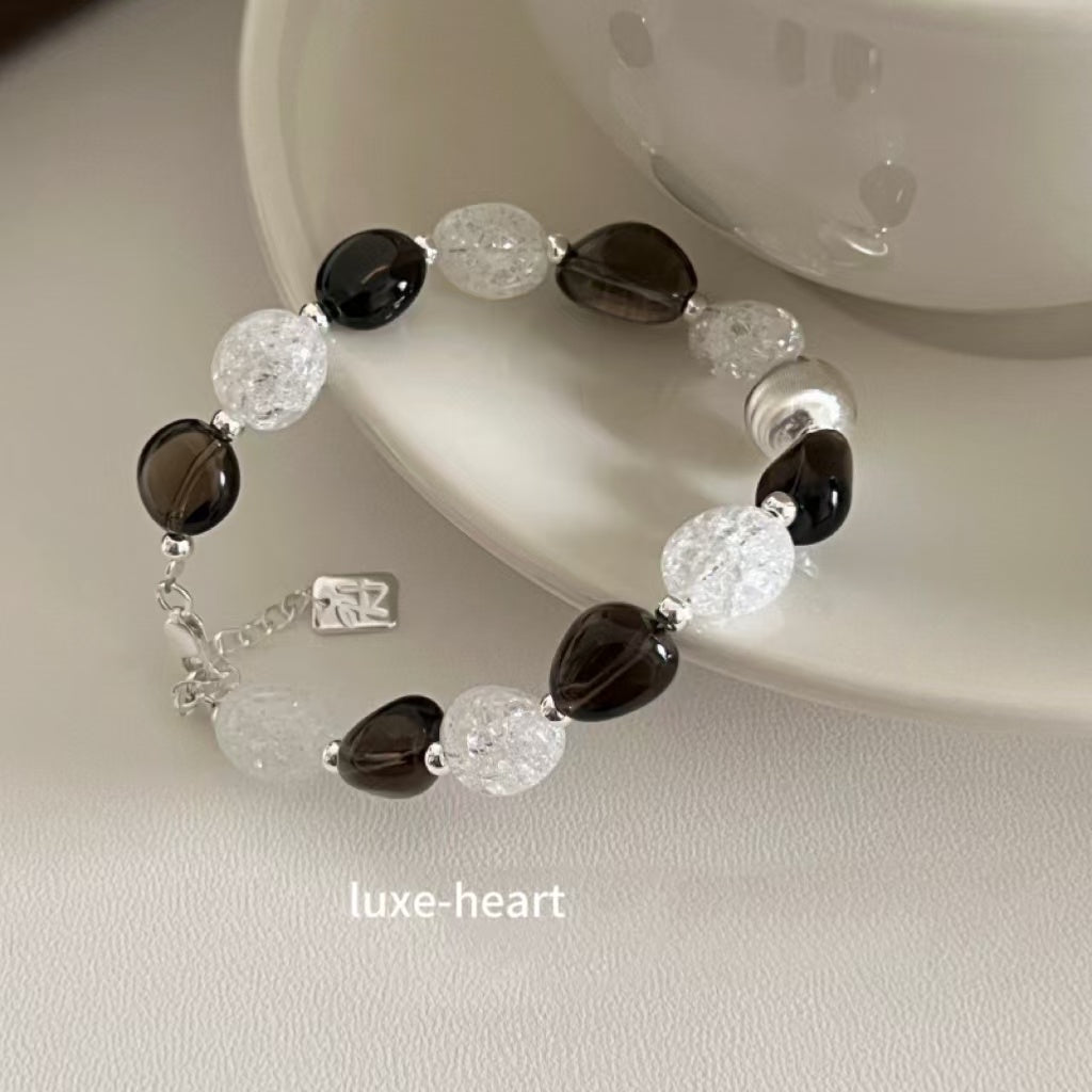 Light luxury niche design Korean version Ins style S925 silver tea crystal brushed ice stone bracelet