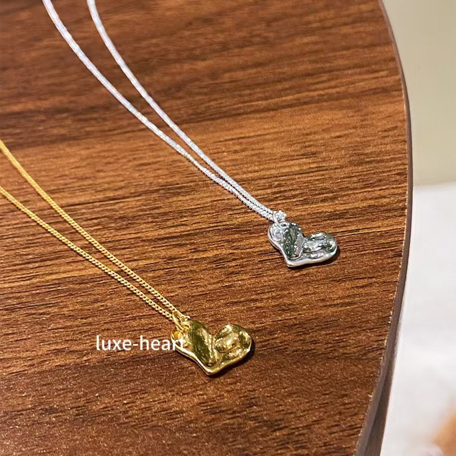 Korean Blogger Same S925 Sterling Silver Heart Necklace | Minimalist Gold Plated Collarbone Chain | Dainty Fashion Jewelry
