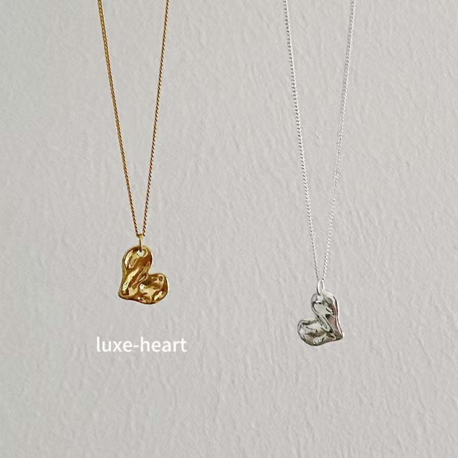 Korean Blogger Same S925 Sterling Silver Heart Necklace | Minimalist Gold Plated Collarbone Chain | Dainty Fashion Jewelry