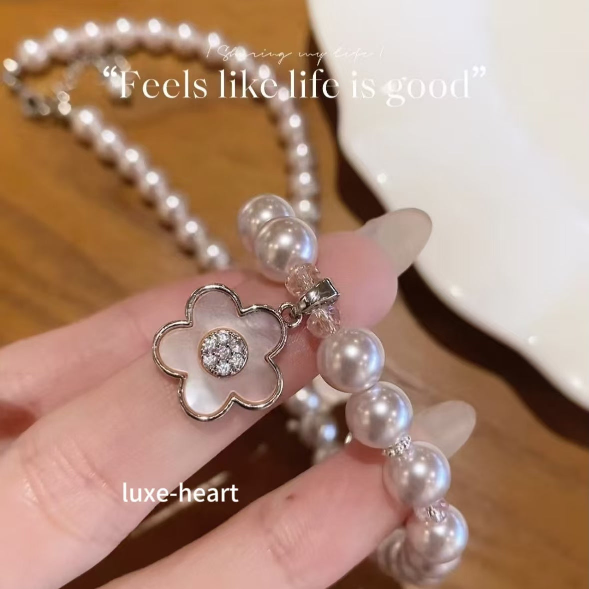 Pink Mother-of-Pearl Flower Pendant Necklace - Shijia Pearl Luxury Jewelry