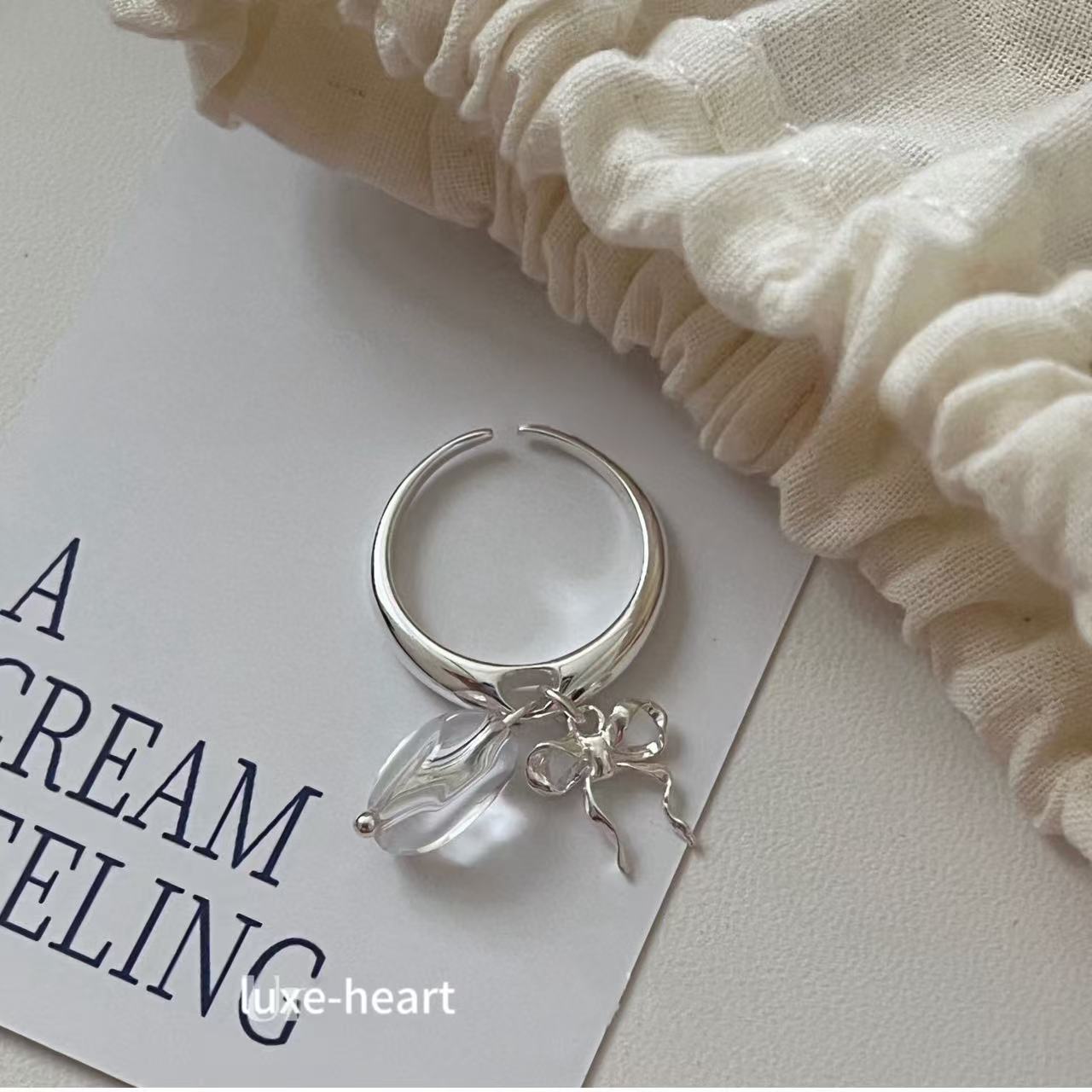 Niche Design S925 Silver Transparent Bow Adjustable Ring