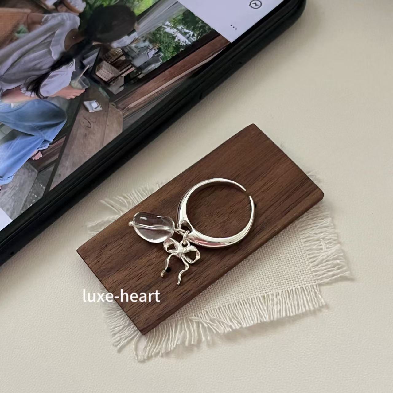 Niche Design S925 Silver Transparent Bow Adjustable Ring