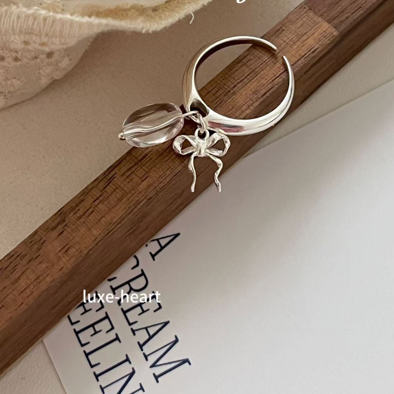Niche Design S925 Silver Transparent Bow Adjustable Ring