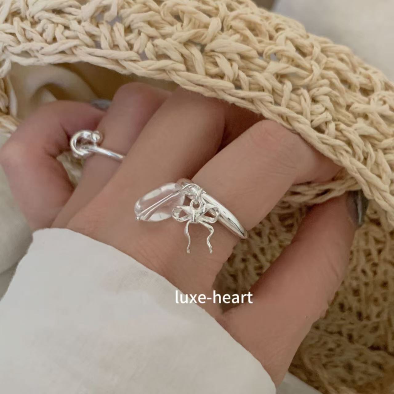 Niche Design S925 Silver Transparent Bow Adjustable Ring