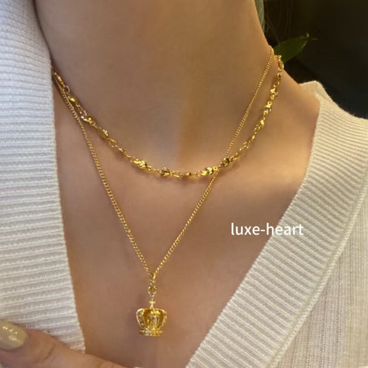 Crown Sweater Chain with Heart Pendant | Adjustable S925 Sterling Silver Collarbone Necklace | Dainty Gift for Her