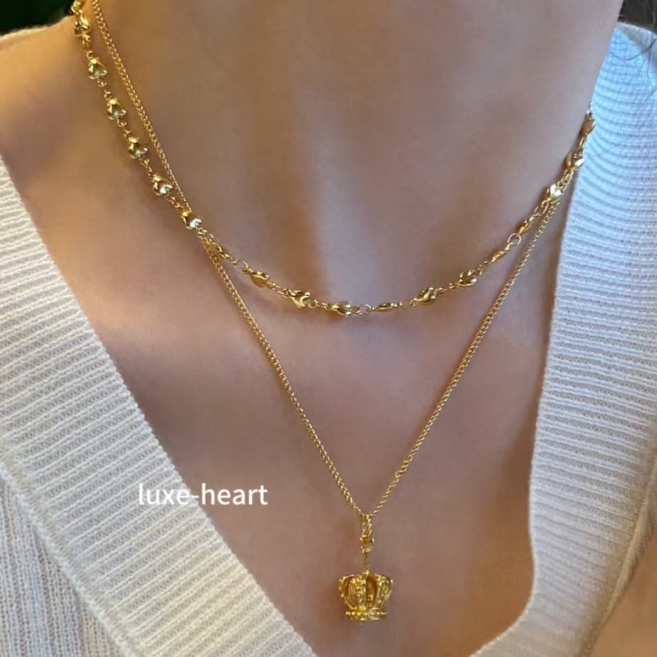 Crown Sweater Chain with Heart Pendant | Adjustable S925 Sterling Silver Collarbone Necklace | Dainty Gift for Her
