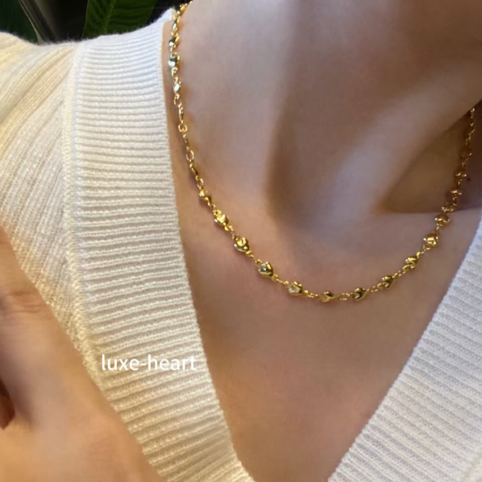 Crown Sweater Chain with Heart Pendant | Adjustable S925 Sterling Silver Collarbone Necklace | Dainty Gift for Her