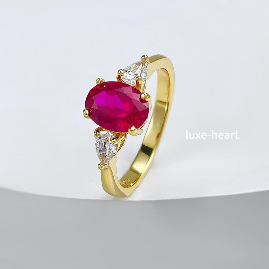 S925 silver imitation pigeon blood red 6*8mm oval fashion all-match ring