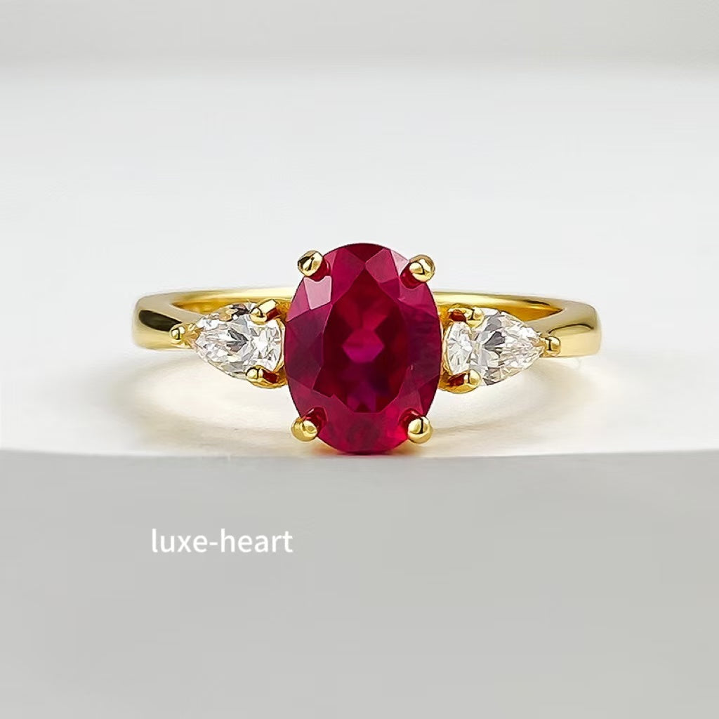 S925 silver imitation pigeon blood red 6*8mm oval fashion all-match ring