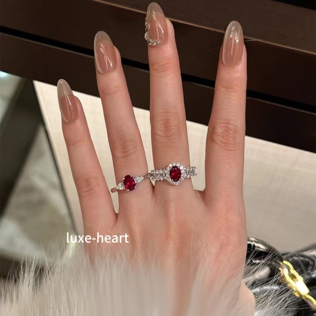 S925 silver imitation pigeon blood red 6*8mm oval fashion all-match ring