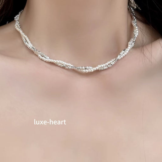 S925 Sterling Silver Double Ingot Pearl Necklace | Luxury Layered Chain for Women
