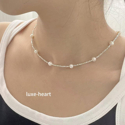 Women's natural freshwater pearl silver necklace