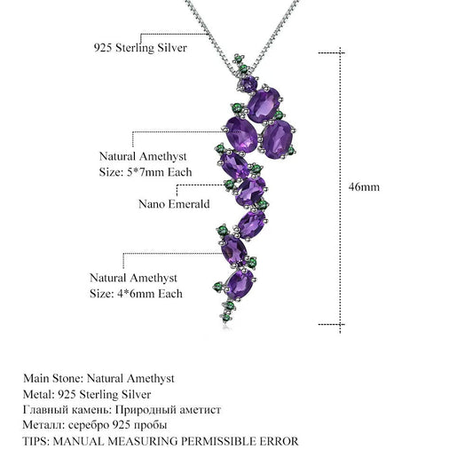 Italian craftsmanship designer luxury high-end s925 silver natural amethyst necklace pendant