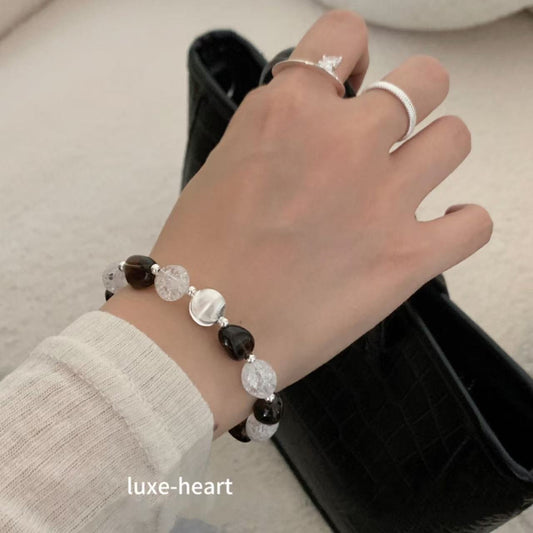 Light luxury niche design Korean version Ins style S925 silver tea crystal brushed ice stone bracelet