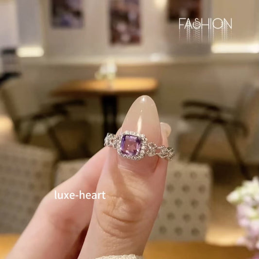 Niche design, light luxury, high-end feel, S925 silver, natural amethyst, hollow opening, adjustable ring