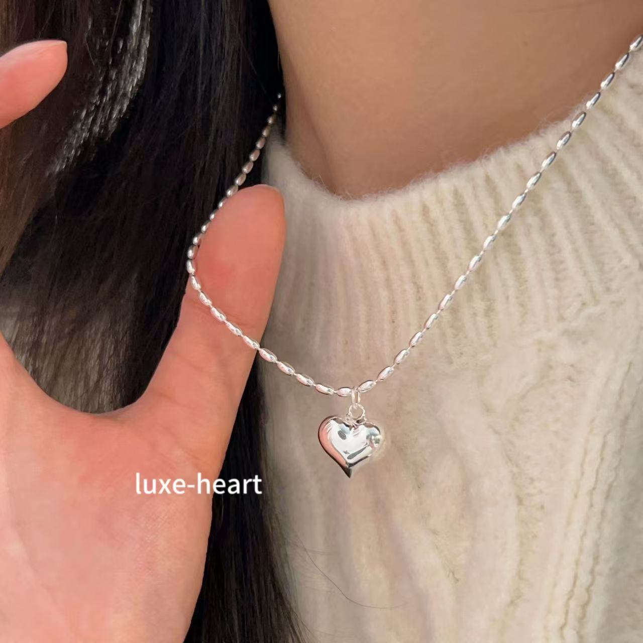 Korean version of S925 silver ins style cool forest style all-match love necklace