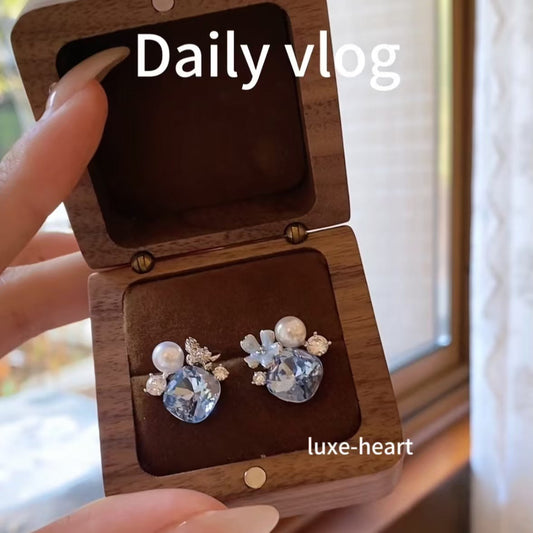 S925 Silver Pearl & Blue Zircon Flower Earrings  Light Luxury High-End Jewelry  Elegant Gift for Women