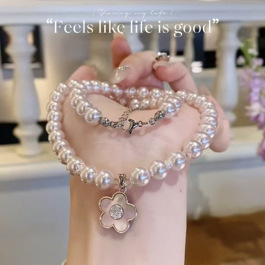 Pink Mother-of-Pearl Flower Pendant Necklace - Shijia Pearl Luxury Jewelry
