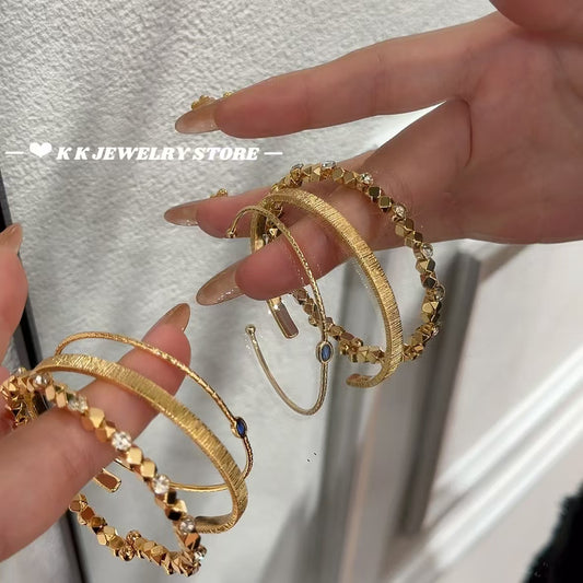 Stackable Gold Adjustable Bracelets for Women - 3-Piece Retro Luxury Set (golden)