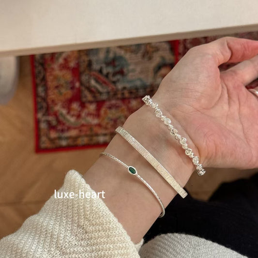Stackable sliver Adjustable Bracelets for Women - 3-Piece Retro Luxury Set (sliver)