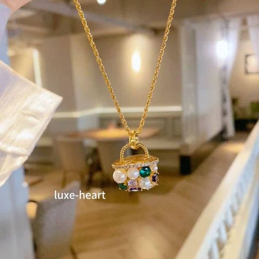 Colorful Zircon Mini Basket Pendant Necklace - Light Luxury Fashion Jewelry for Women