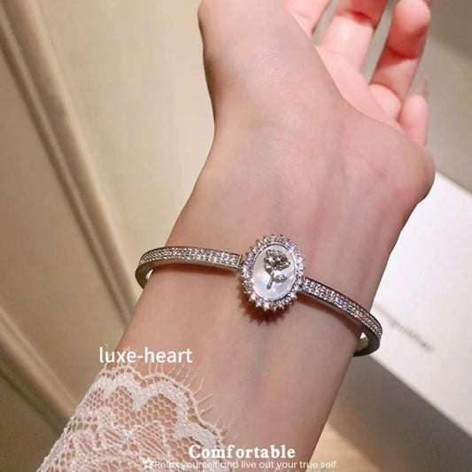 Micro Diamond Studded Rose Bracelet - Shiny Rose Gold Jewelry for Women