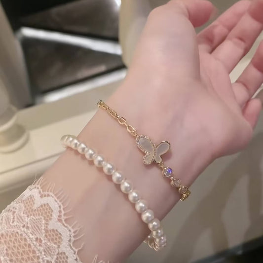 Korean style fashion micro inlaid zircon asymmetrical butterfly pull-out bracelet for women