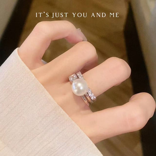 Zircon Shijia Pearl Women's Light Luxury Niche Design High-end Temperament Open Adjustable Ring