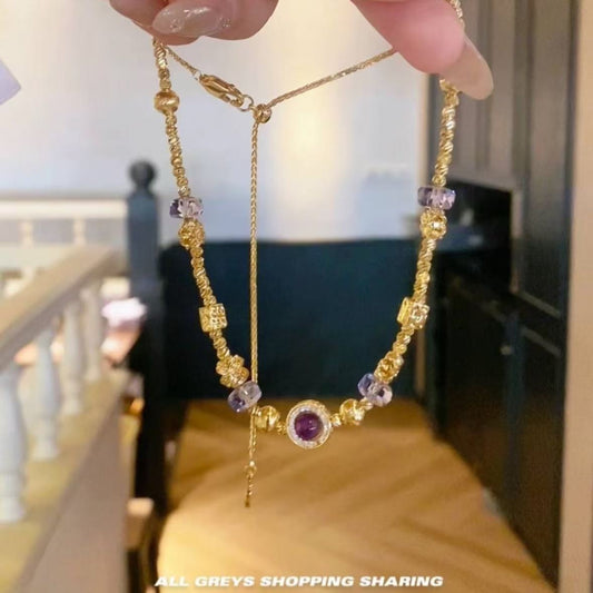 Amethyst gold brushed niche design exquisite light luxury high-end necklace