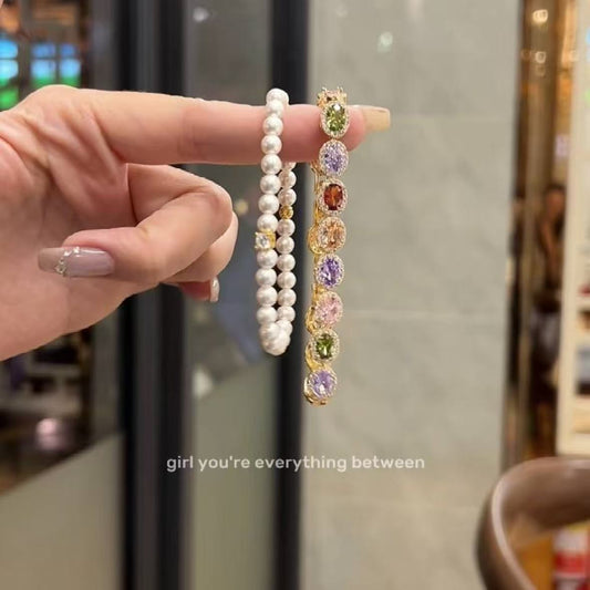 Luxury Dopamine Color Zircon Bracelet for Women - Handmade High-End Light Luxury Jewelry Gift