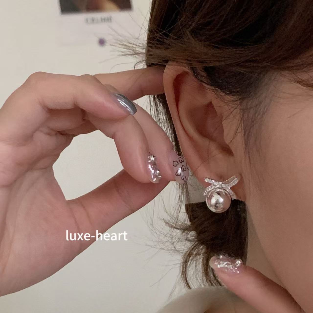 S925 sterling silver exquisite bow ball earrings