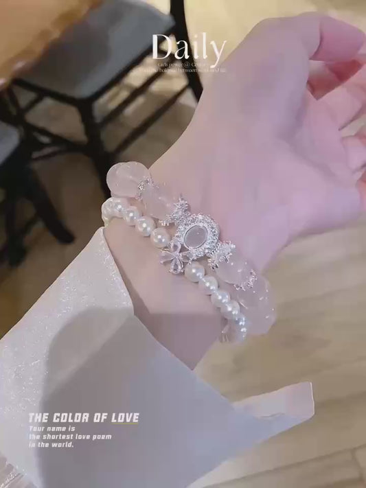 Rose Quartz Double Layer Shijia Pearl Natural Transparent Good Luck Bracelet