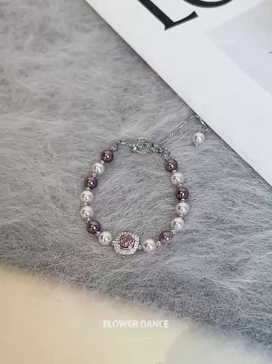 Light luxury French style niche design Shijia pearl sugar cube amethyst pull-out bracelet