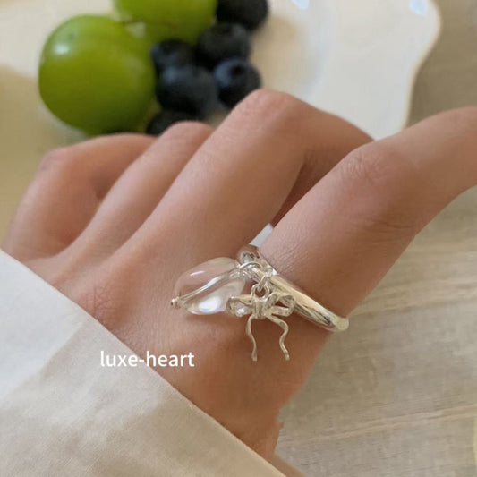 Niche Design S925 Silver Transparent Bow Adjustable Ring